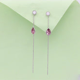Silver Link Pink Drop Hanging Earrings